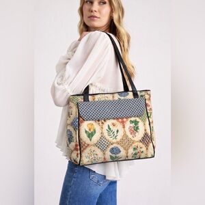 Vintage Flowers Floral Patchwork Tote Shoulder Bag